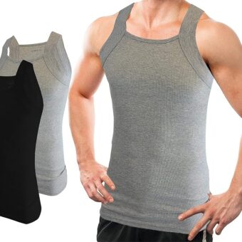 Different Touch 2 Pack Men's Tank Tops Square Cut Muscle Rib A-Shirts