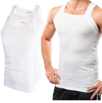 Different Touch 2 Pack Men's Tank Tops Square Cut Muscle Rib A-Shirts