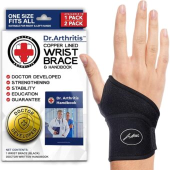 Dr. Arthritis Doctor Developed Copper Wrist Wrap/Wrist Brace for Carpal Tunnel Support, Tendonitis, Golf, Tennis -F.D.A Medical Device & Doctor Handbook for Women Men - Right &...