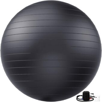 Durable Large Black Yoga Ball - Perfect for Fitness, Stability, and Exercise - Ideal for Home, Office, or Classroom - Includes Pump and Anti-Burst Design for Safe Workouts -...