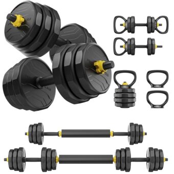 FEIERDUN Adjustable Dumbbells, 40/48/68/88lbs Free Weight Set with 4 Modes, Used as Barbell, Kettlebells, Push up Stand, Fitness Exercises for Home Gym Suitable Men/Women