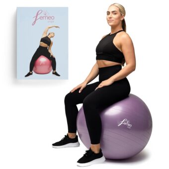 Femeo® Premium Yoga Ball & 100 Page Exercise Book | Stability, Pregnancy Pilates & Birthing | Over 50 Workout Exercises | Anti Burst