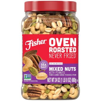 Fisher Oven Roasted Never Fried Mixed Nuts with Peanuts, 24 Ounces (Pack of 1), Peanuts, Almonds, Cashews, Pistachios, Pecans, Snacks for Adults, Made With Sea Salt, No Added...