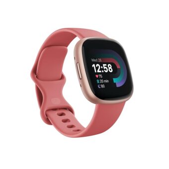 Fitbit Versa 4 Fitness Smartwatch with Daily Readiness, GPS, 24/7 Heart Rate, 40+ Exercise Modes, Sleep Tracking and more, Pink Sand/Copper Rose, One Size (S & L Bands Included)