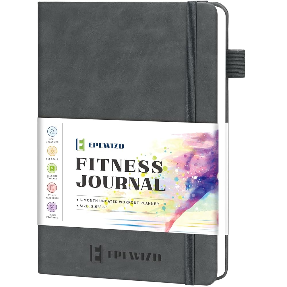 Fitness Journal Hardcover Workout Planner 6- Month Undated Workout Log Book Home Gym Accessories for Women and Man-Gray