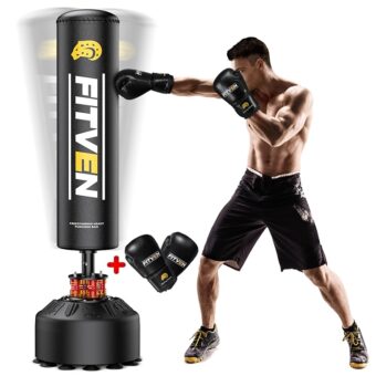 FITVEN Freestanding Punching Bag with Boxing Gloves Heavy Boxing Bag with Suction Cup Base for Adult Kids - Men Stand Kickboxing Bag