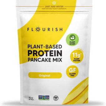 Flourish - Plant-Based Protein Pancake & Waffle Mix, Gluten-Free, Vegan, Non-GMO, All-Natural Superfood, High Protein & Fiber, Just Add Water - Original, 16oz