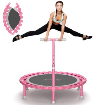 Foldable Mini Trampoline, 40" Rebounder Trampoline for Adults with T Shape Adjustable Bar, 440LBS Capacity Exercise Trampoline Indoor, Fitness Workout Trampoline for Adults&Kids