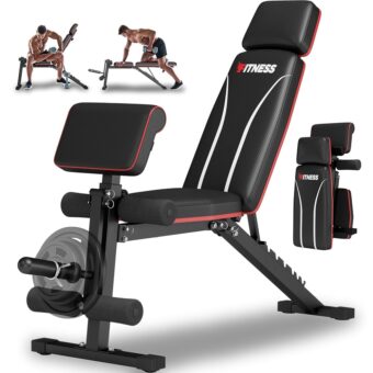Foldable Weight Bench, Adjustable Workout Bench with Leg Extension, Preacher Pad, Extended Headrest, Space-saving Banco de Pesas for Home Gym, 800lbs Full Body Workouts Strength...