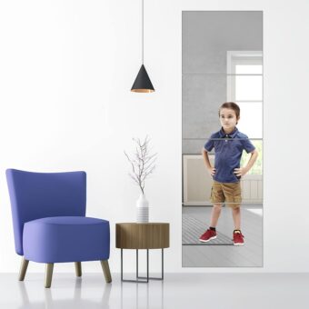 Full Length Wall Mirror Tiles, 8"x 8" x 4 Pcs Acrylic Mirror Wall-Mounted, Shatterproof Non Glass Safety Mirror Great for Baby Kids Playroom, Used as Dorm Mirror Door Mirror Gym...