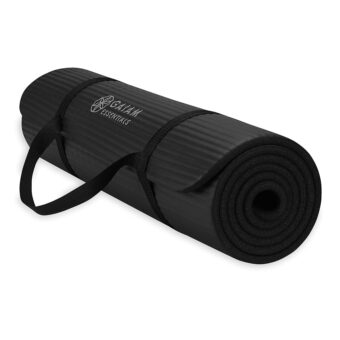 Gaiam Essentials Thick Yoga Mat Fitness & Exercise Mat with Easy-Cinch Yoga Mat Carrier Strap, 72"L x 24"W x 2/5 Inch Thick