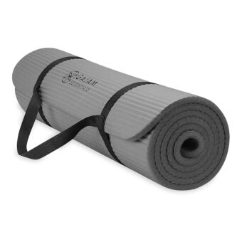 Gaiam Essentials Thick Yoga Mat Fitness & Exercise Mat with Easy-Cinch Yoga Mat Carrier Strap, 72"L x 24"W x 2/5 Inch Thick