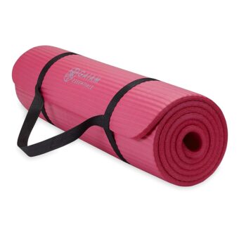 Gaiam Essentials Thick Yoga Mat Fitness & Exercise Mat with Easy-Cinch Yoga Mat Carrier Strap, 72"L x 24"W x 2/5 Inch Thick