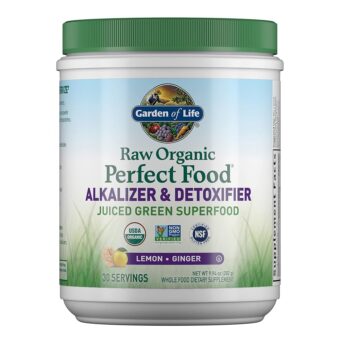 Garden of Life Raw Organic Perfect Food Alkalizer & Detoxifier Juiced Greens Superfood Powder - Lemon Ginger, 30 Servings - Non-GMO, Gluten Free Whole Food Dietary Supplement,...