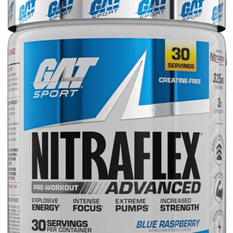 GAT SPORT Nitraflex Advanced Pre-Workout Powder, Increases Blood Flow, Boosts Strength and Energy, Improves Exercise Performance, (Blue Raspberry, 30 Servings)