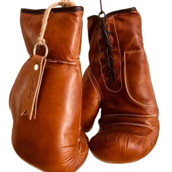 Geoffrey TAN Leather Vintage Boxing Gloves with Leather Laces | 12oz | Retro (Tan), Large