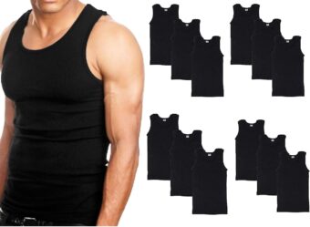 Goyoma Multipacks Mens 100% Cotton Tank Top White/Black Wife Beater A-Shirt Undershirt