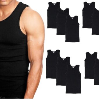 Goyoma Multipacks Mens 100% Cotton Tank Top White/Black Wife Beater A-Shirt Undershirt