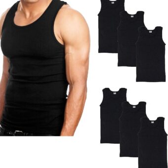 Goyoma Multipacks Mens 100% Cotton Tank Top White/Black Wife Beater A-Shirt Undershirt