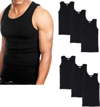 Goyoma Multipacks Mens 100% Cotton Tank Top White/Black Wife Beater A-Shirt Undershirt