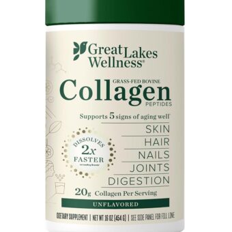 Great Lakes Wellness Collagen Peptides Powder for Skin, Hair, Nails, Joints & Digestion - Unflavored - Quick Dissolve Hydrolyzed, Non-GMO, Keto, Kosher - 16oz - Packaging May Vary