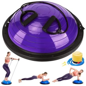 Half Balance Ball Trainer, Half Yoga Exercise Ball with Resistance Bands and Foot Pump, Balance Trainer for Stability Training, Strength Exercise Fitness, Home Gym Workout...