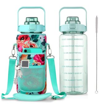 Half Gallon Water Bottle with Sleeve, 64OZ Motivational Water Bottle with Straw & Time Marker, BPA Free Leakproof Large Sports Water Bottle, Reusable Water Jug for Workout Gym...