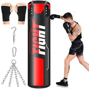 Hanging Punching Bag for Adults, 4ft PU Leather Heavy Boxing Bag Set, Hanging Bag Boxing Equipment for MMA Karate Kickboxing Boxing Home Gym