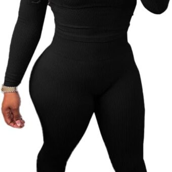 HBQ Women Two Piece Outfits Workout Sets Ribbed Casual Jogging Suits Long Sleeve Tracksuits