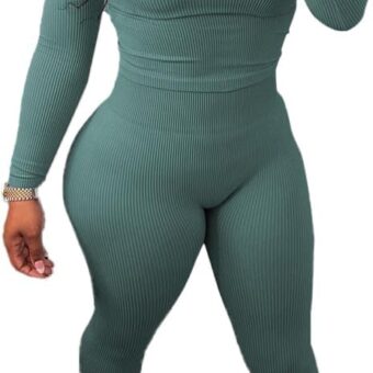 HBQ Women Two Piece Outfits Workout Sets Ribbed Casual Jogging Suits Long Sleeve Tracksuits