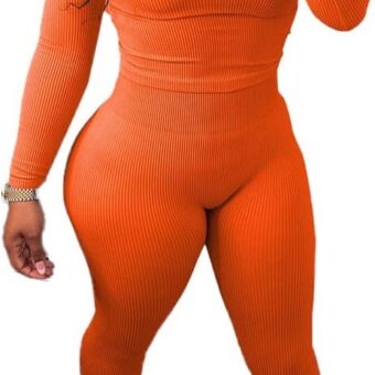 HBQ Women Two Piece Outfits Workout Sets Ribbed Casual Jogging Suits Long Sleeve Tracksuits
