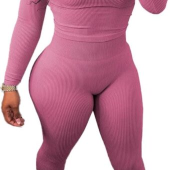 HBQ Women Two Piece Outfits Workout Sets Ribbed Casual Jogging Suits Long Sleeve Tracksuits