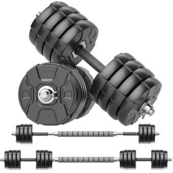 Heavy Adjustable Dumbbell Barbell Set - RUNWE 100 90 70 50 lb Weight set for Option, Metal Dumbbell Grip and Barbell Bar, 1" Center Hole Weight Plate, 3-in-1 Adjustable...