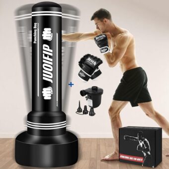 Heavy Punching Bag with Stand Adults Teens, 70" Freestanding Punching Bag with Boxing Gloves and Electric Air Pump, Women Men Standing Inflatable Boxing Bag for Training MMA...