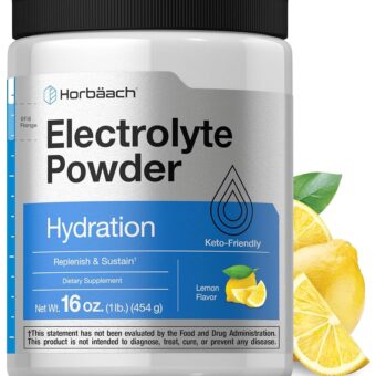 Horbäach Electrolytes Powder | 16 oz | 130 Servings | Hydration Supplement | Vegetarian | Keto-Friendly | Non-GMO, Gluten Free Formula | Lemon Flavor