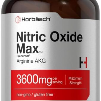 Horbäach Nitric Oxide Max 3600mg | 120 Caplets | with Arginine AAKG for Men and Women | Vegetarian, Non-GMO, & Gluten Free Pre Workout Supplement