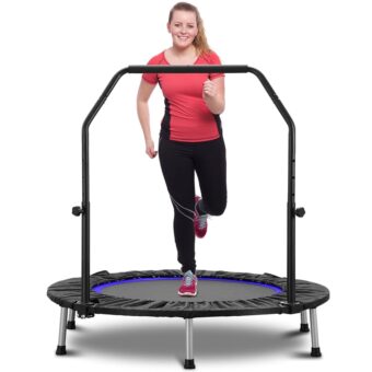 HYD-Parts 40" Foldable Mini Trampoline for Adults and Kids Exercise Rebounder with Adjustable Bar Fitness Trampoline Indoor Max load 330lbs