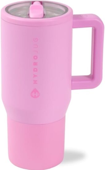 HydroJug Traveler - 20 oz Water Bottle with Handle & Flip Straw - Fits in Cup Holder, Leak Resistant Tumbler-Reusable Insulated Stainless Steel & Rubber Base - Gifts for Women &...