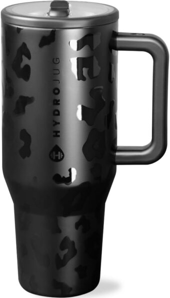HydroJug Traveler - 40 oz Water Bottle with Handle & Flip Straw - Fits in Cup Holder, Leak Resistant Tumbler-Reusable Insulated Stainless Steel & Rubber Base - Gifts for Women &...