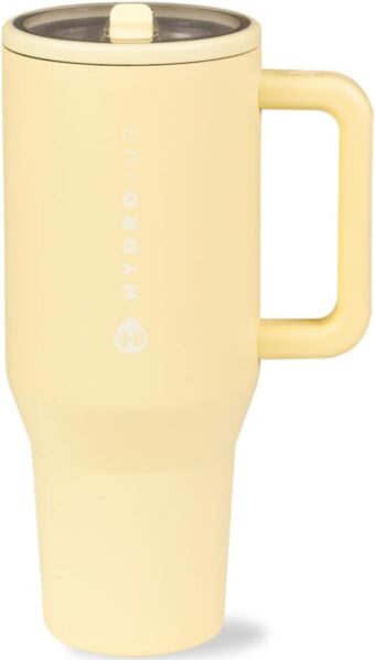 HydroJug Traveler - 40 oz Water Bottle with Handle & Flip Straw - Fits in Cup Holder, Leak Resistant Tumbler-Reusable Insulated Stainless Steel & Rubber Base - Gifts for Women &...
