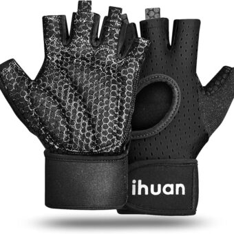 ihuan Breathable Weight Lifting Gloves: Fingerless Workout Gym Gloves with Wrist Support | Enhance Palm Protection | Extra Grip for Fitness | Lifting | Training | Rowing |...