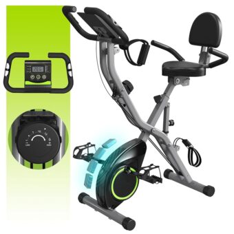 Indoor Exercise Bike for Seniors, 5 IN 1 Foldable Stationary Bike with 16-Level Magnetic Resistance and Tri-Position Ride, 300LBS Capacity, 5.5 LBS Flywheel, Designed for Home...