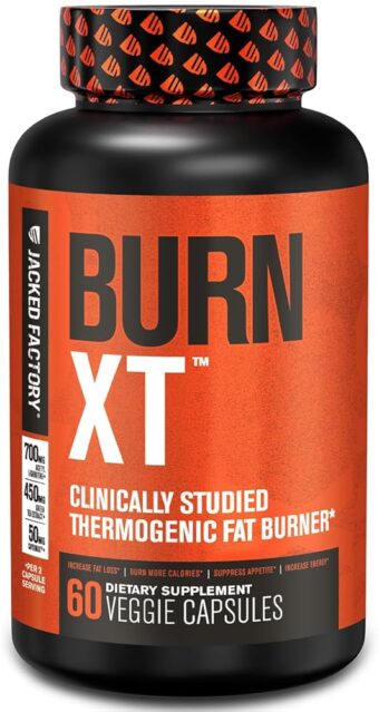 Jacked Factory Burn-XT Clinically Studied Fat Burner & Weight Loss Supplement - Appetite Suppressant & Energy Booster - with Acetyl L-Carnitine, Green Tea Extract and More - 60...