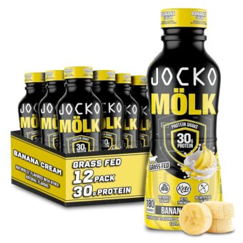 Jocko Mölk 30g Grass Fed Protein Shakes – No Added Sugar Protein Drinks KETO Friendly - Ready to Drink 12 FL Oz (Pack of 12) Banana Cream