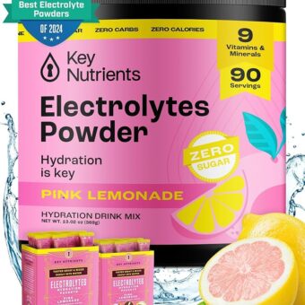 KEY NUTRIENTS Multivitamin Electrolytes Powder No Sugar - Fresh Pink Lemonade Electrolyte Powder - Endurance & Energy Supplement - Hydration Powder - No Calories - 90 Servings -...