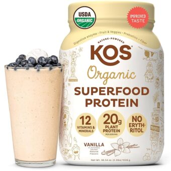 KOS Vegan Protein Powder Erythritol Free, Vanilla USDA Organic - Pea Protein Blend, Plant Based Superfood Rich in Vitamins & Minerals - Keto, Dairy Free - Meal Replacement for...