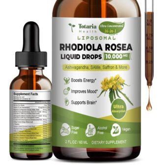 Liposomal Rhodiola Rosea Tincture 16 in 1, w/Ashwagandha, L-Theanine, Saffron, Ultra Strength Rhodiola Cortisol Supplement, Rhodiola Root Extract 10:1 Liquid Drops for...