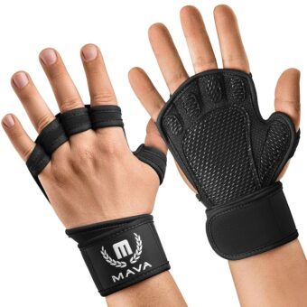 MAVA Open Gym Gloves for Men & Women; Padded Weight Lifting Gloves with Wrist Support for Comfort, Protection; Strong-Grip Fingerless Workout Gloves for Men & Women; Anti-Sweat...