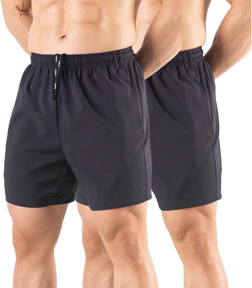 Men's 5" Running Shorts 2 Pack Quick Dry Athletic Workout Gym Shorts with Zipper Pockets