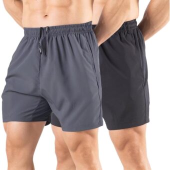 Men's 5" Running Shorts 2 Pack Quick Dry Athletic Workout Gym Shorts with Zipper Pockets